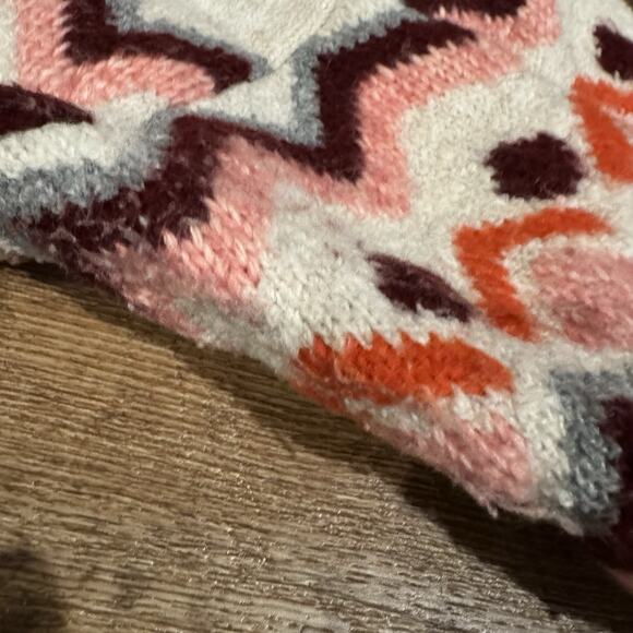 Loft Cozy Sweater Fair Isle Cottage Cotton Wool Blend Oatmeal Pink Burgundy READ - Picture 4 of 9